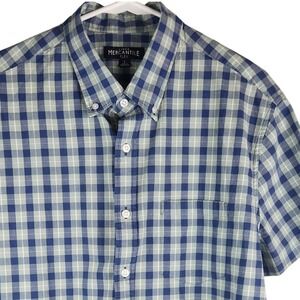 J.Crew Mercantile Flex Mens L Button Down Shirt Blue Green Gingham Short Sleeve